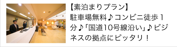 【素泊まりプラン】駐車場無料♪コンビニ徒歩１分♪「国道10号線沿い」♪ビジネスの拠点にピッタリ！